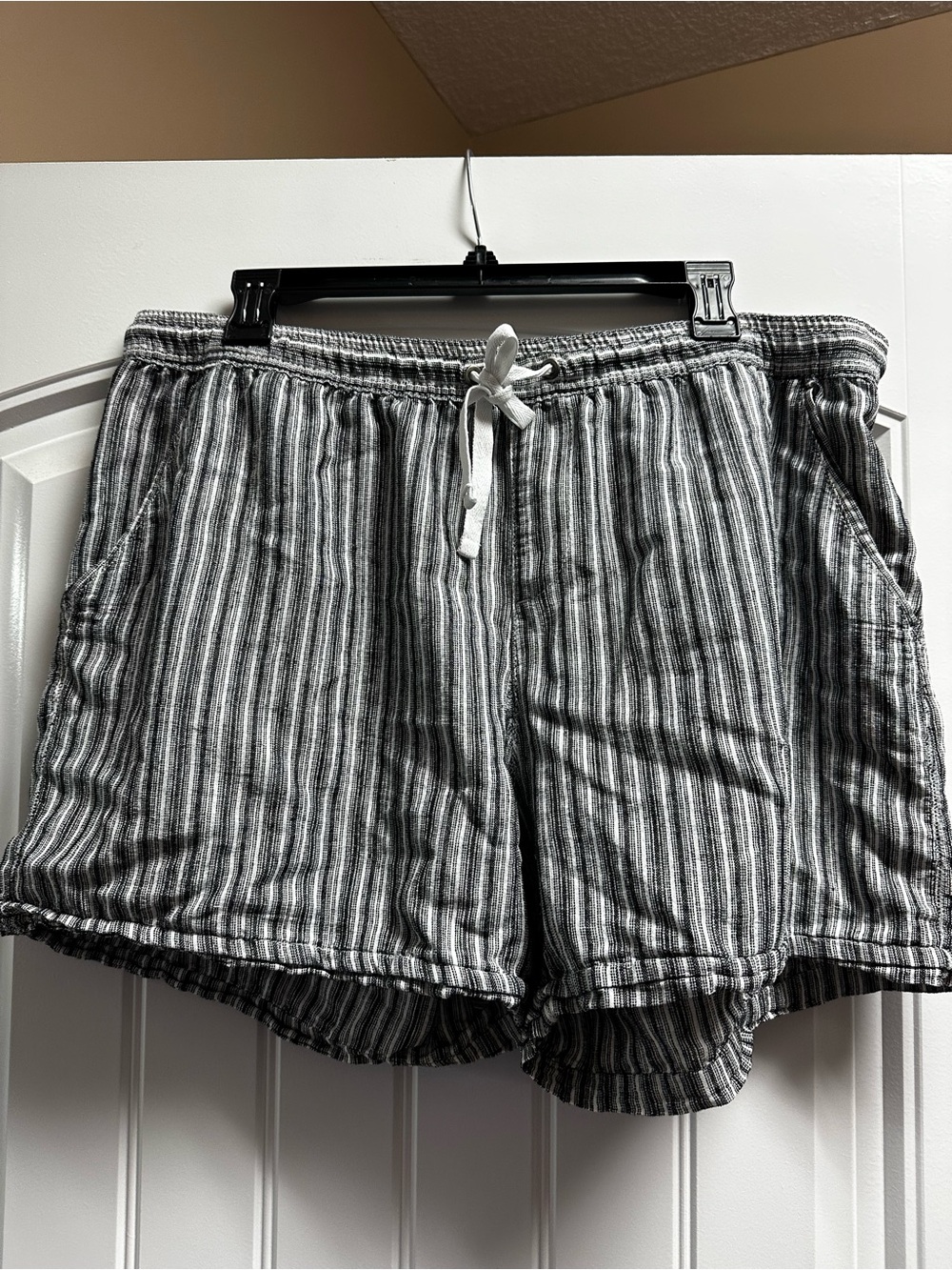 Casual Striped Drawstring Women’s Shorts Linen black & white xl